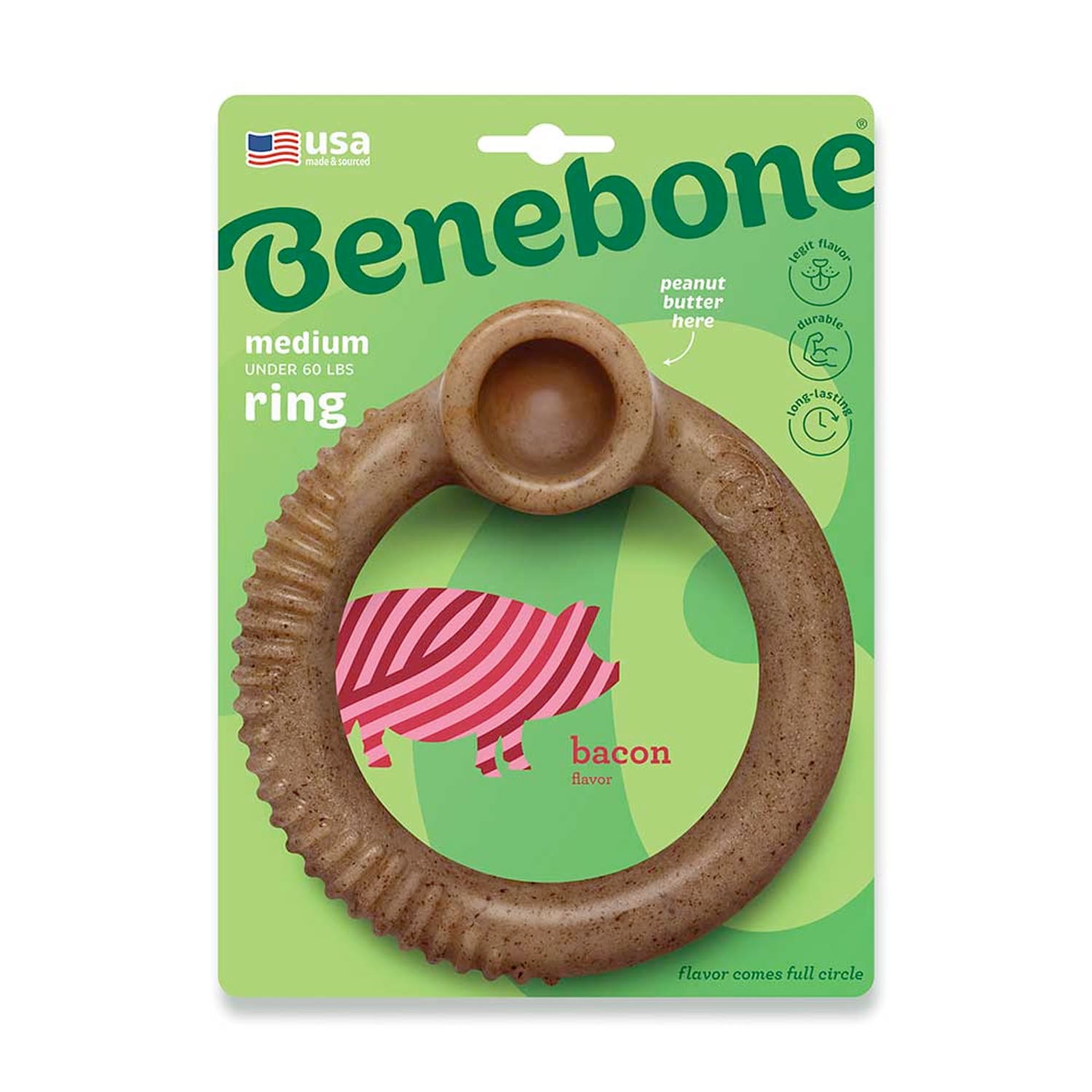 Benebone RING Dog Toy - Bacon - Medium