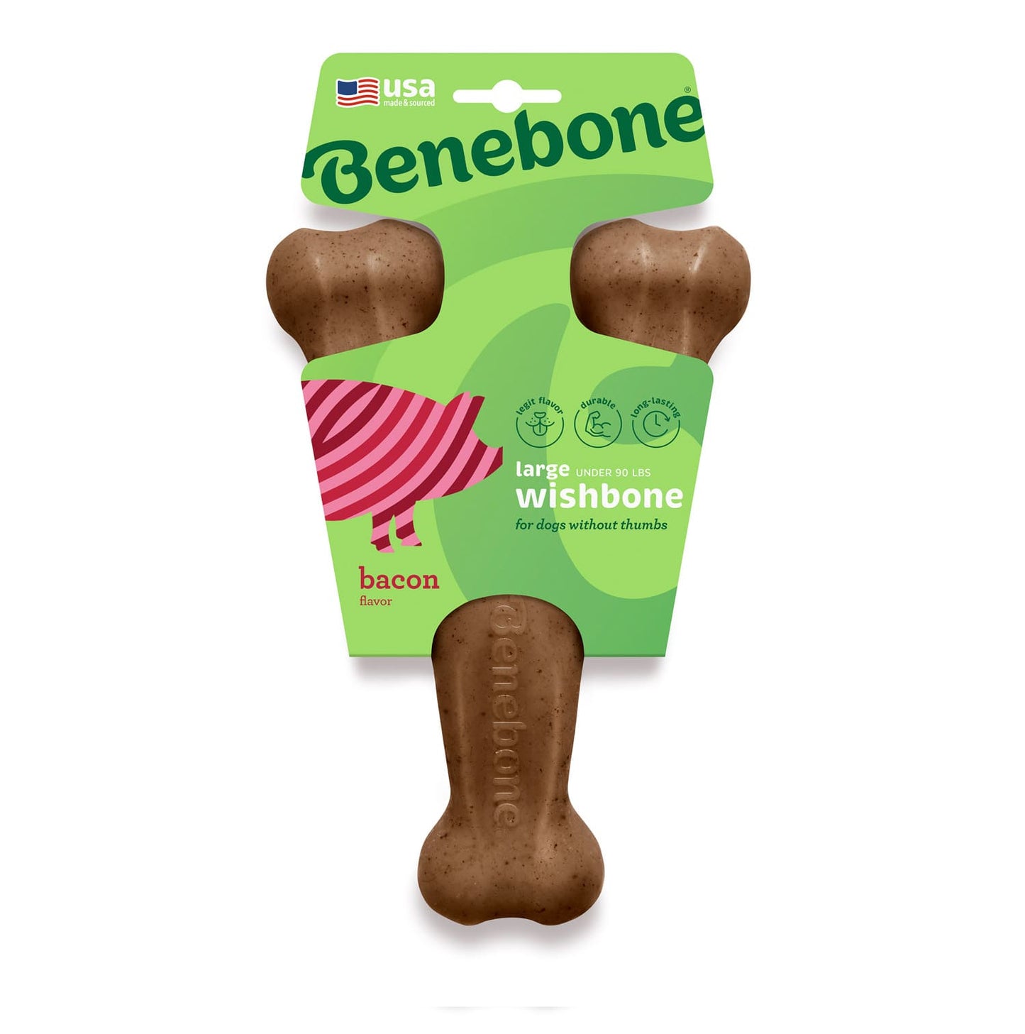 Benebone Wishbone Dog Chew Toy - Bacon - Large