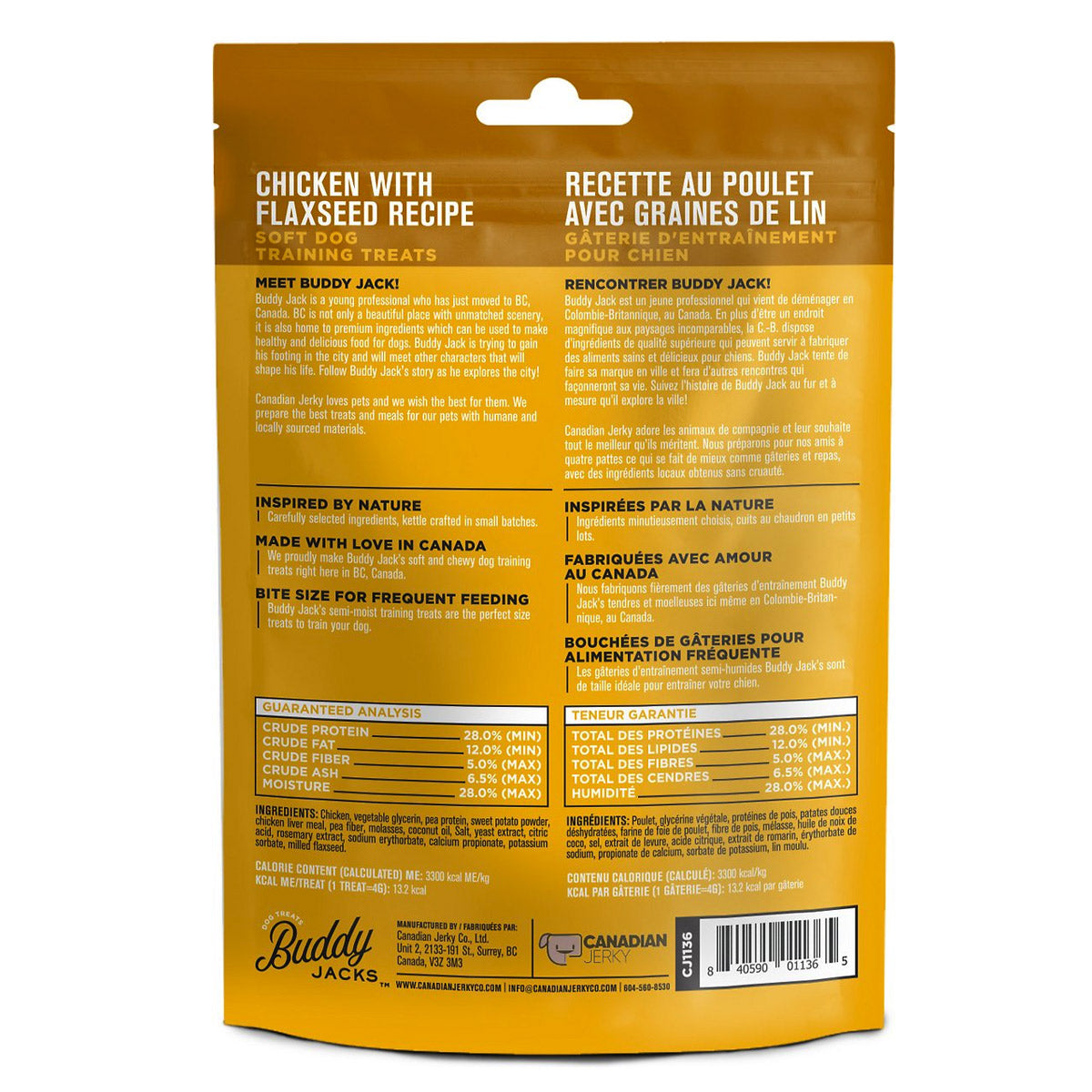 Buddy Jacks Soft and Chewy Dog Treats - Chicken with Flax Seed 7oz / 198gm