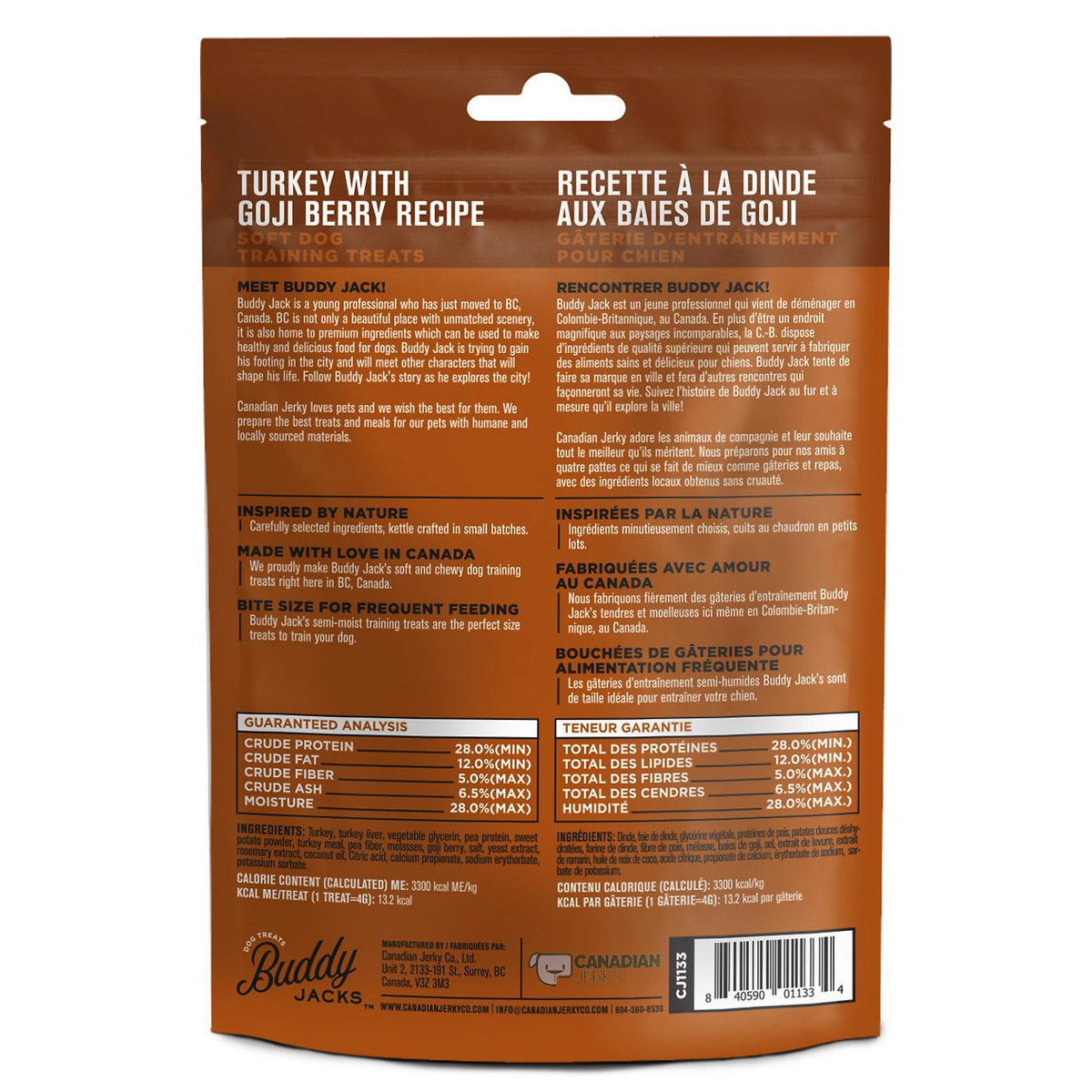 Buddy Jacks Soft and Chewy Dog Treats - Turkey with Goji Berry 7oz / 198gm