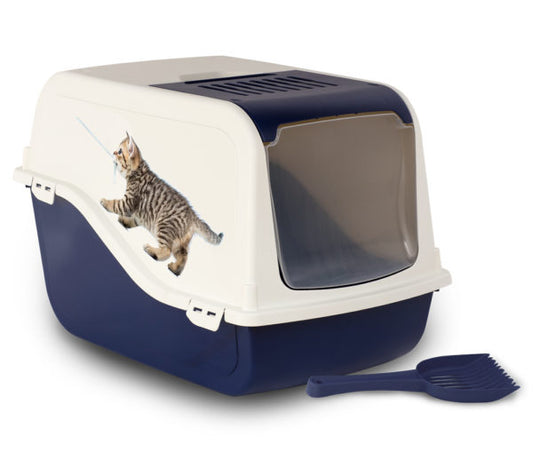 Cat Litter Box ARIEL(TOP FREE) with Design - Blue