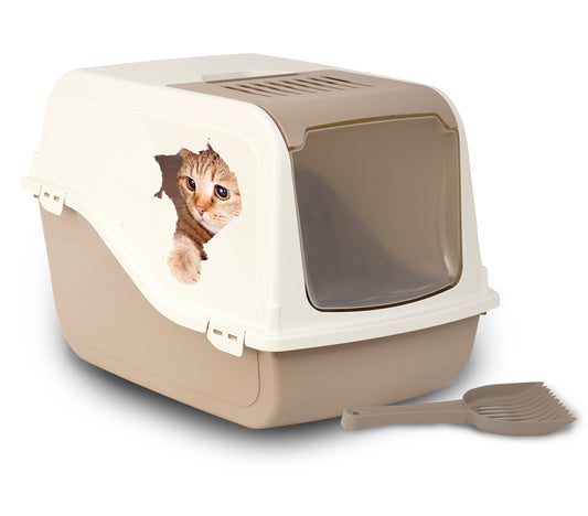 Cat Litter Box ARIEL(TOP FREE) with Design - Tan