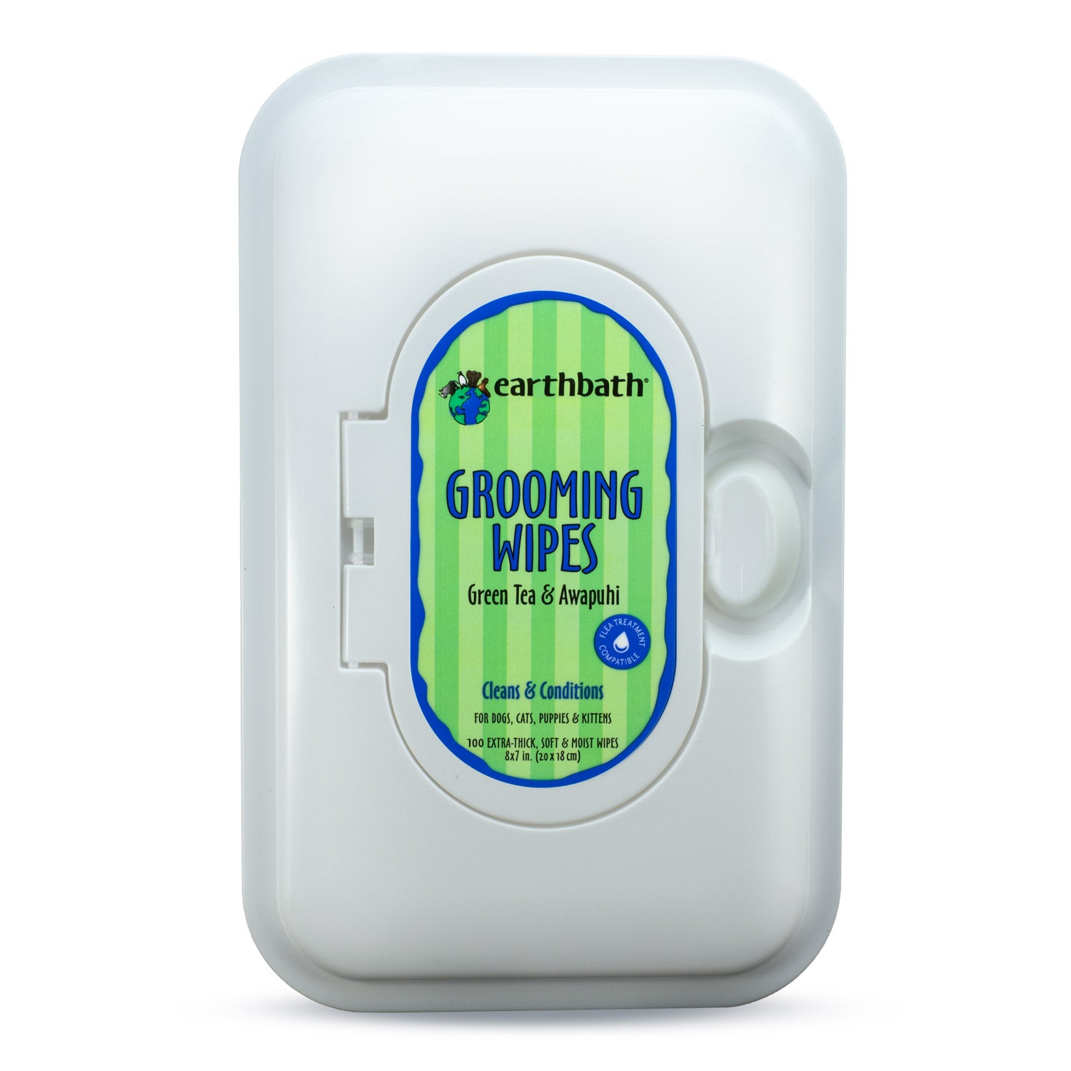earthbath® Grooming Wipes, Green Tea & Awapuhi, Cleans & Conditions, 100 ct re-sealable container