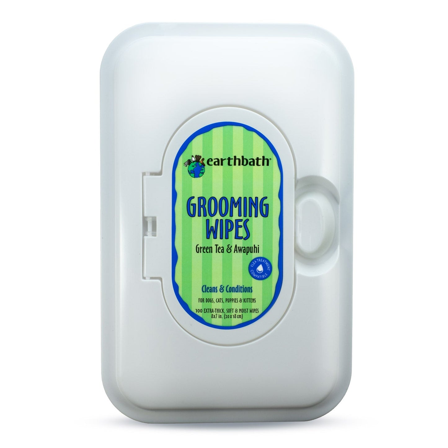 earthbath Grooming Wipes Green Tea & Awapuhi Cleans & Conditions 100 ct re sealable container