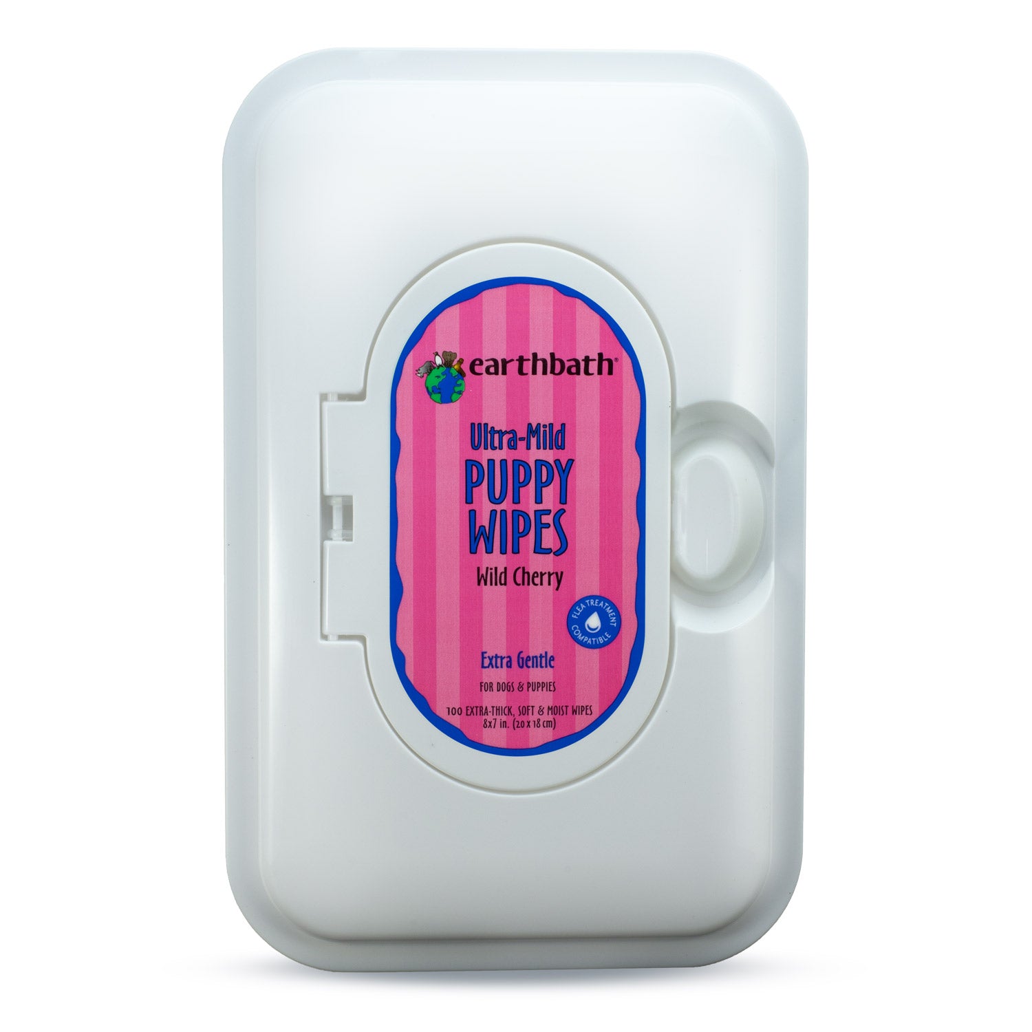 earthbath® Ultra-Mild Puppy Wipes, Wild Cherry, Cleans & Conditions, 100 ct re-sealable container