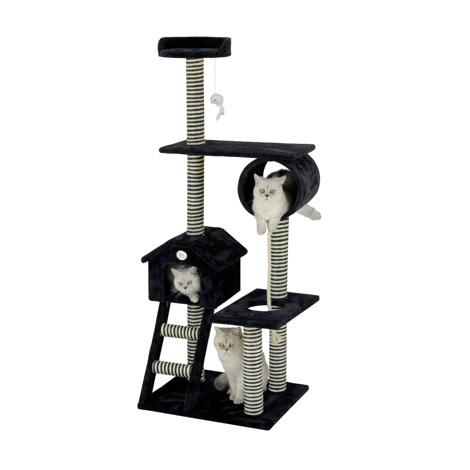 Go Pet Club 60" Black Cat Tree Condo with Sisal Covered Posts