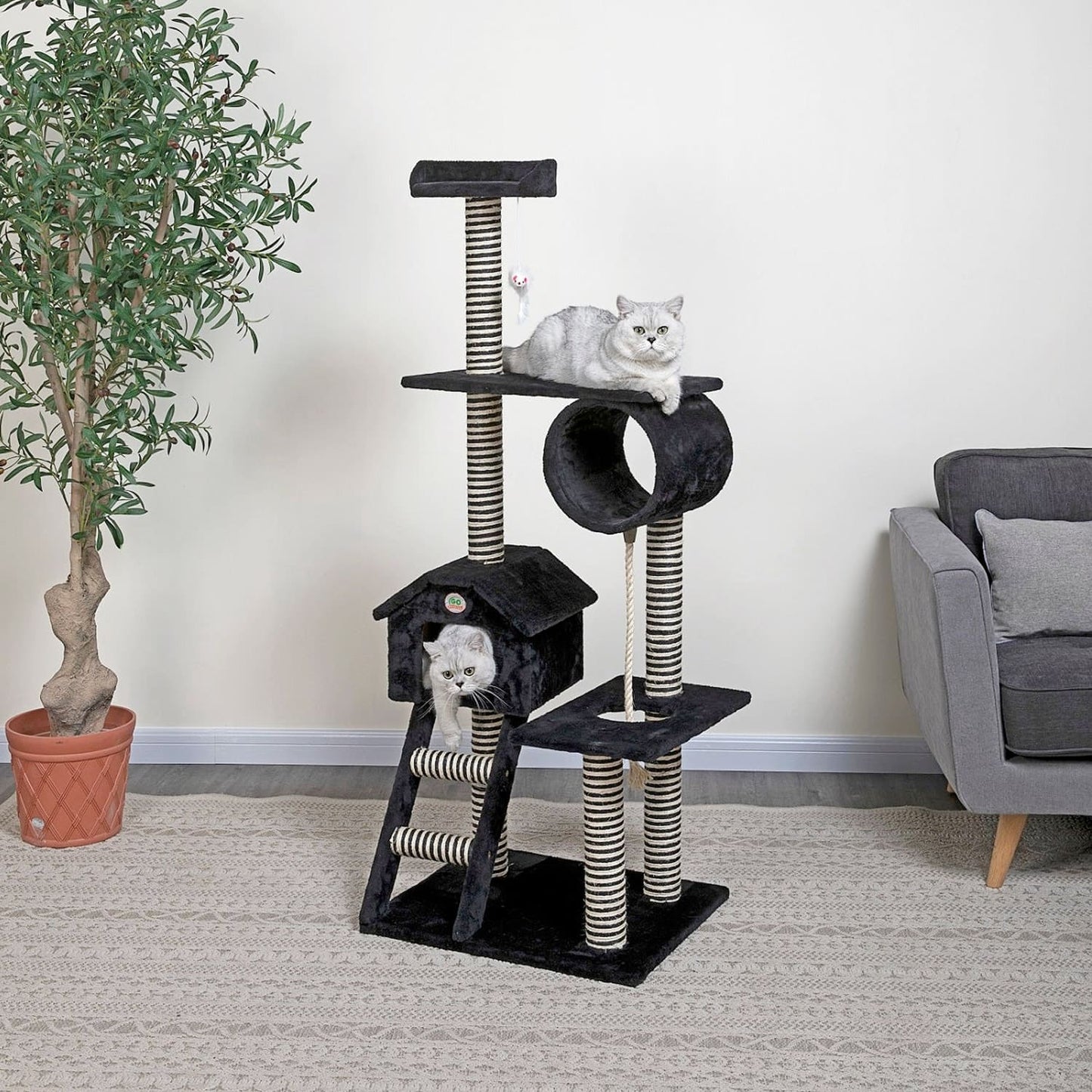 Go Pet Club 60" Black Cat Tree Condo with Sisal Covered Posts