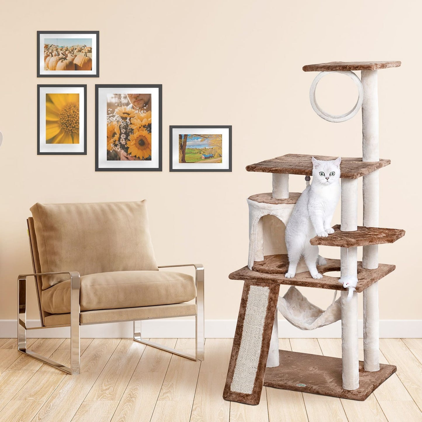 Go Pet Club 53" Kitten Cat Tree Condo with Scratching Board