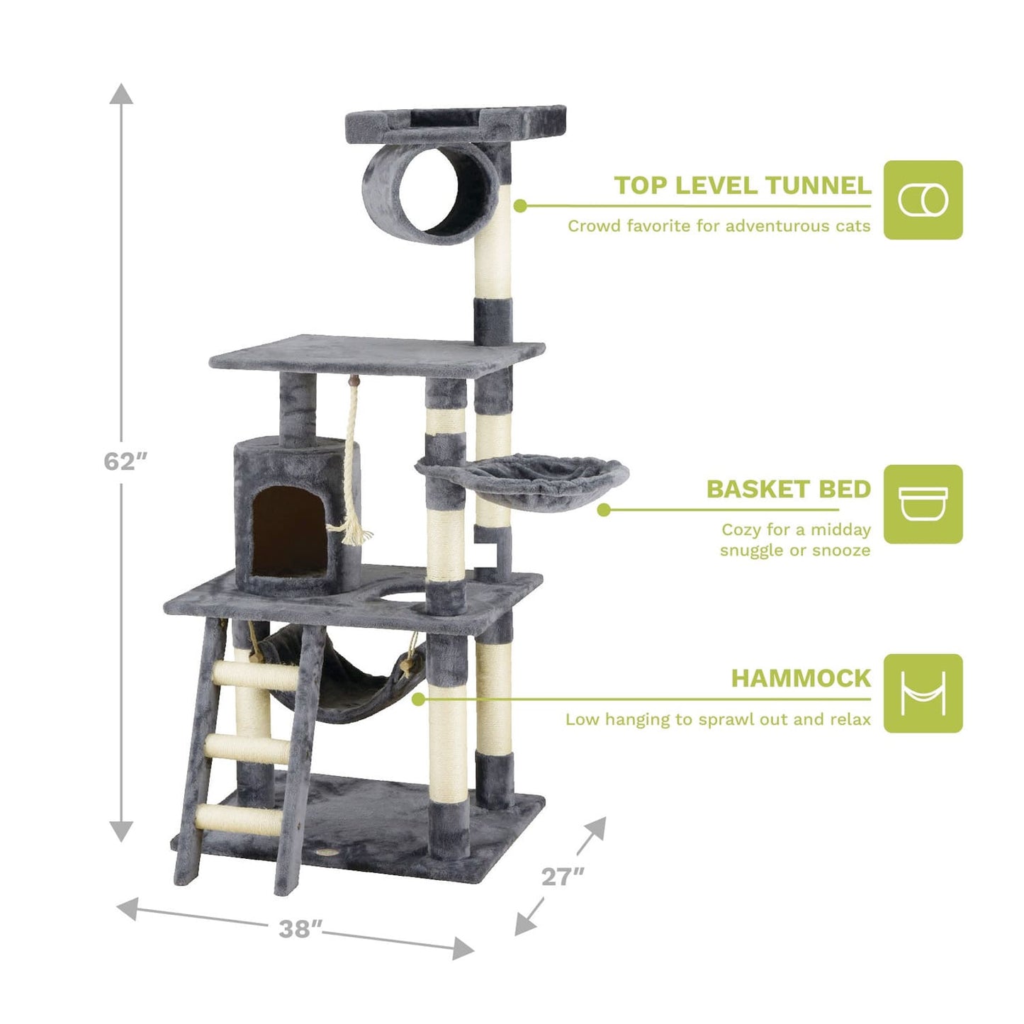 Go Pet Club 62" Classic Cat Tree with Sisal Covered Posts