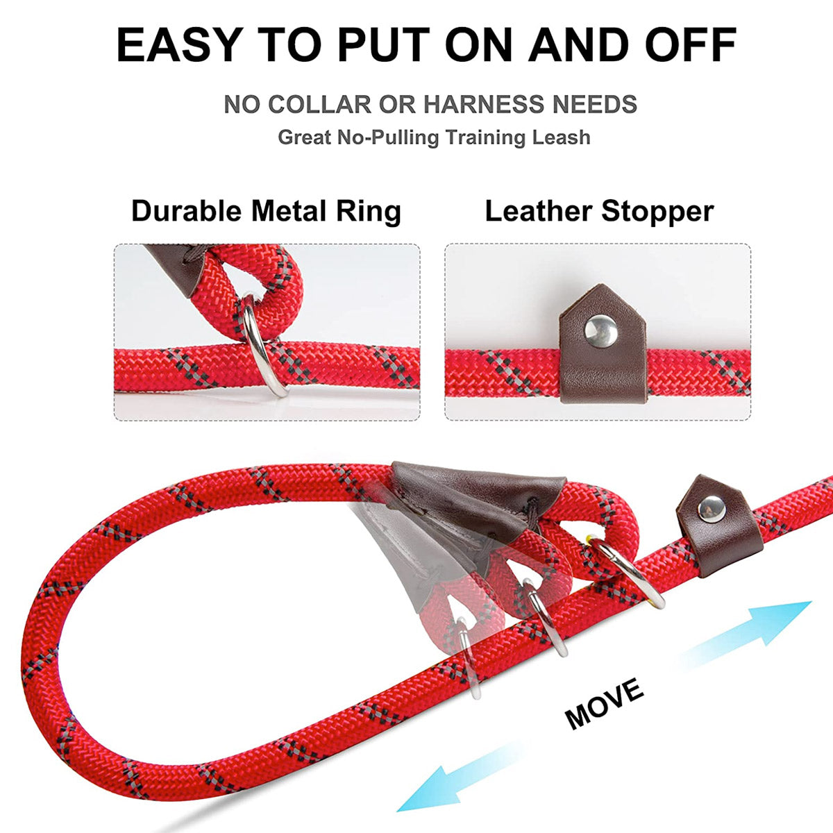 Fida Durable Slip Lead Dog Leash / Training Leash(6ft length, 1/2" thick Rope)