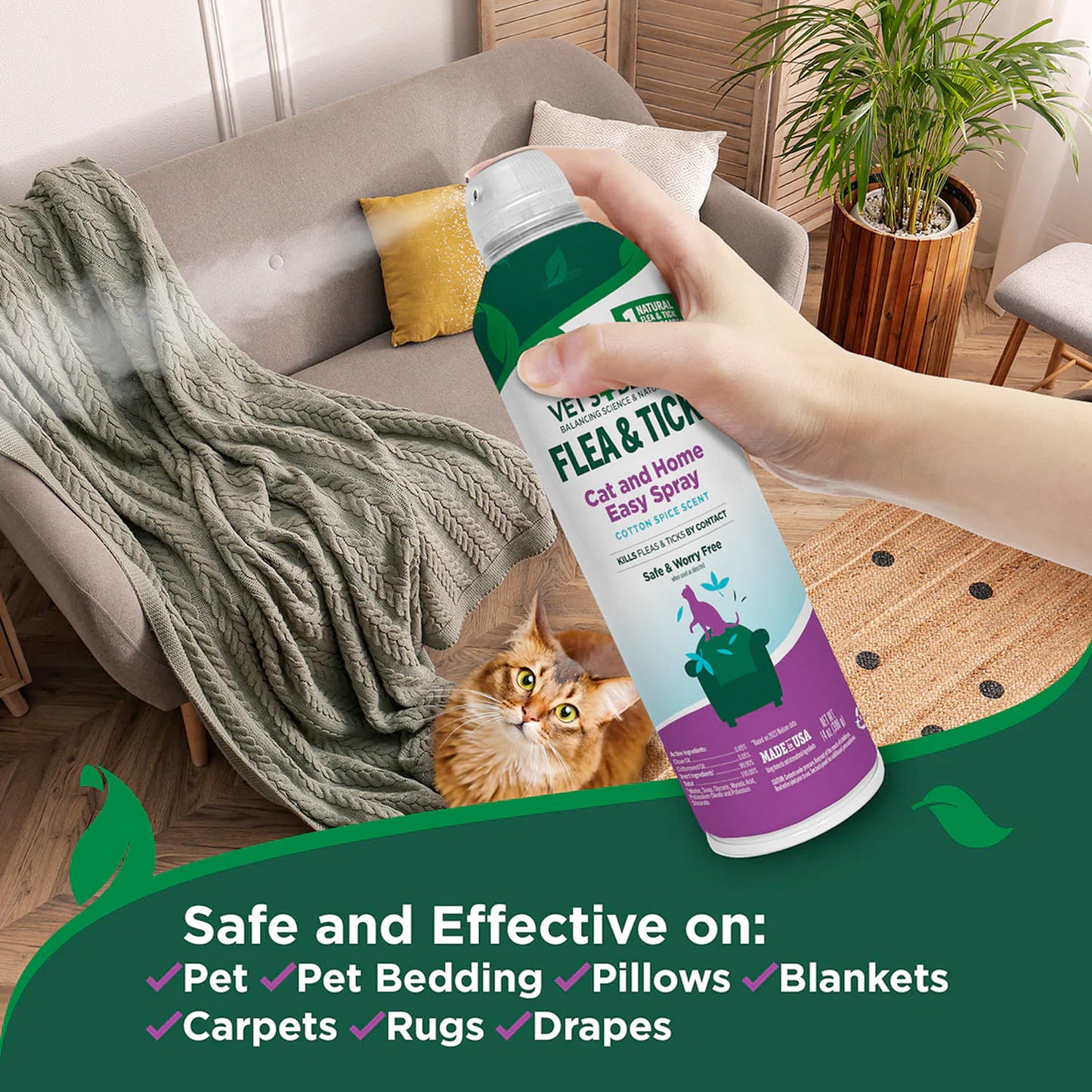 Vet's Best Flea and Tick Cat Easy Spray – Cotton Spice Scent, 14 oz.
