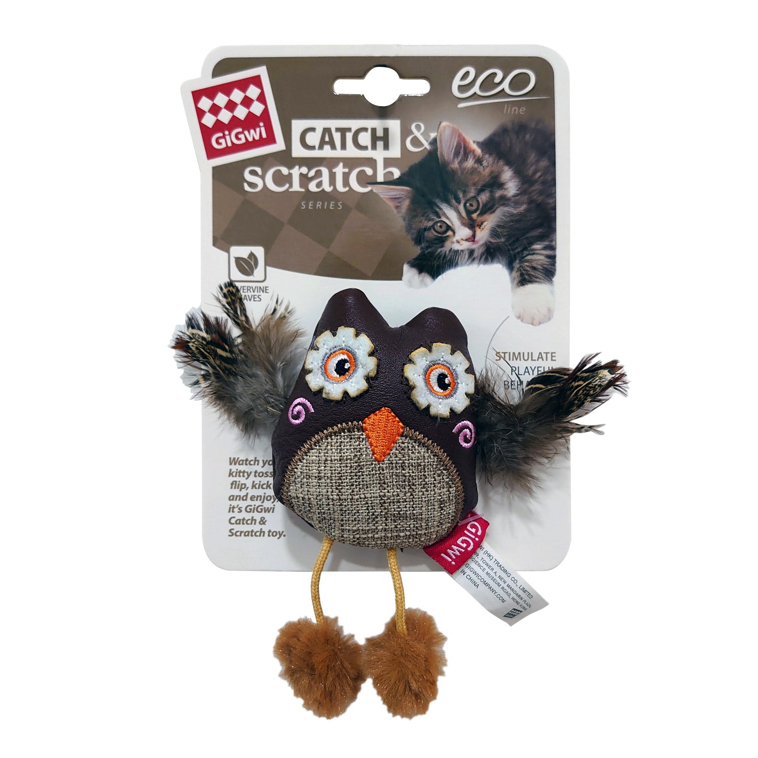 Owl Catch  &  Scratch Eco line with Slivervine Leaves and Leatherette