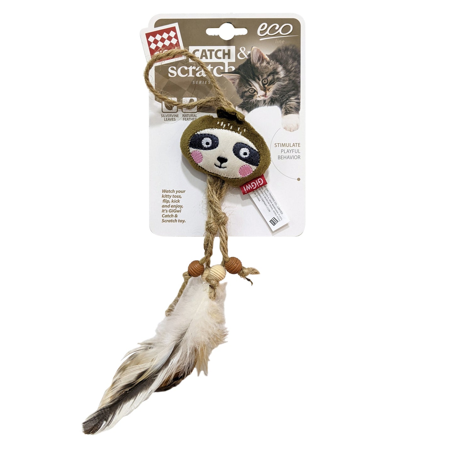 Sloth Catch  &  Scratch Eco line with Slivervine Leaves and Natural Feather