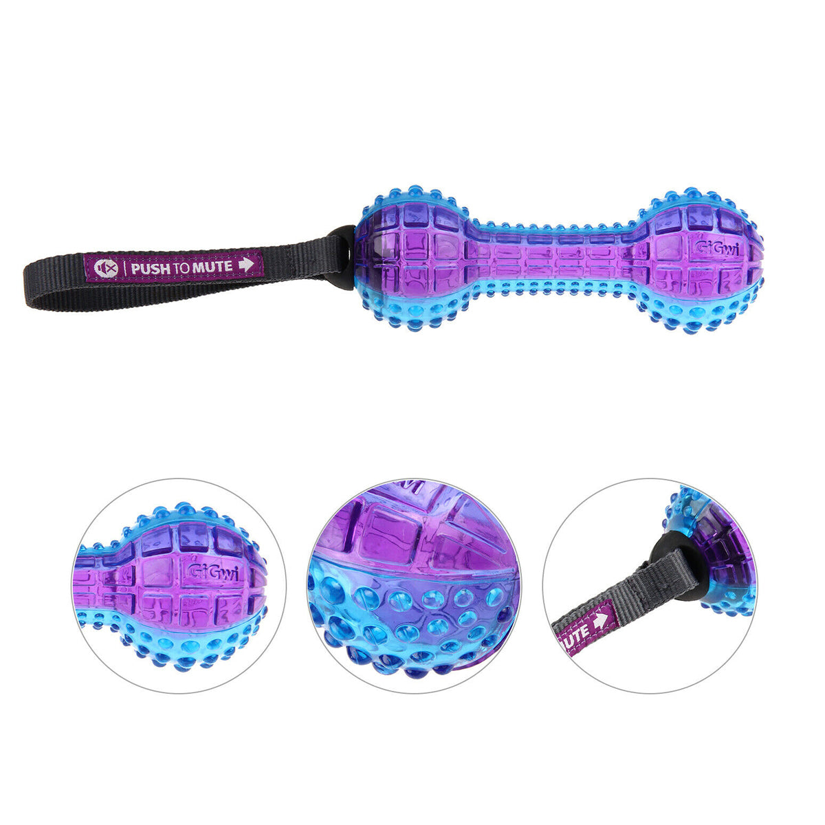 GiGwi Dumbell ‘Push To Mute’ Transparent - Purple / Blue