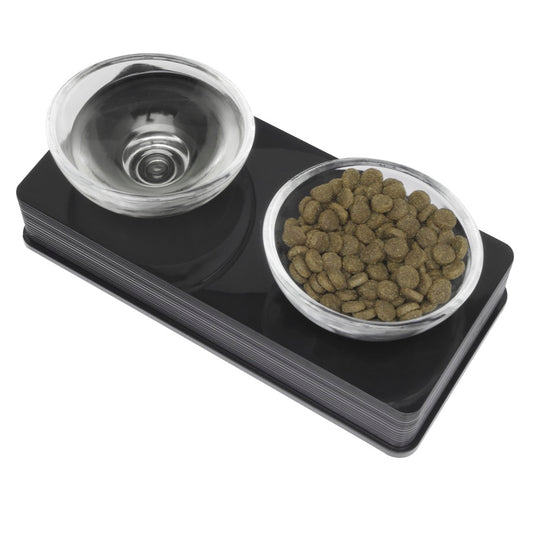 Catit Dual Glass Bowl Black