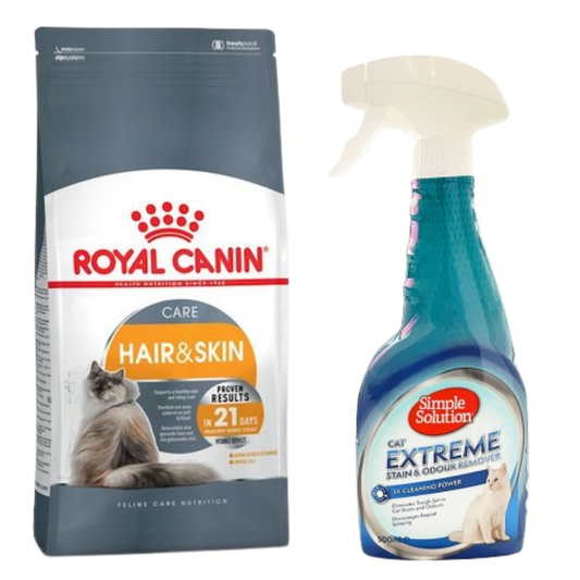 Royal Canin Feline Care Nutrition Hair & Skin 4kg + Simple Solution Extreme Stain & Odor Remover (Cat) 500ml