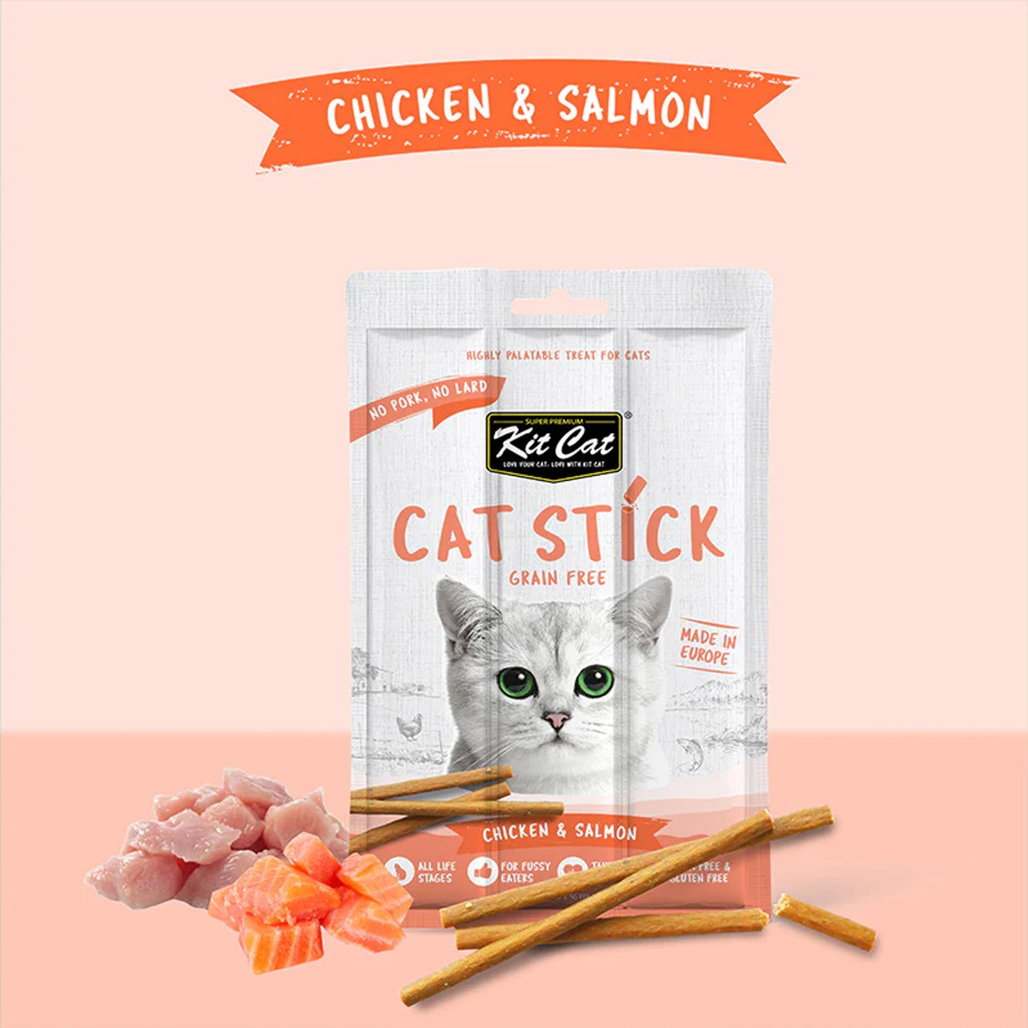 Kit Cat Grain Free Cat Stick Chicken  &  Salmon 15g
