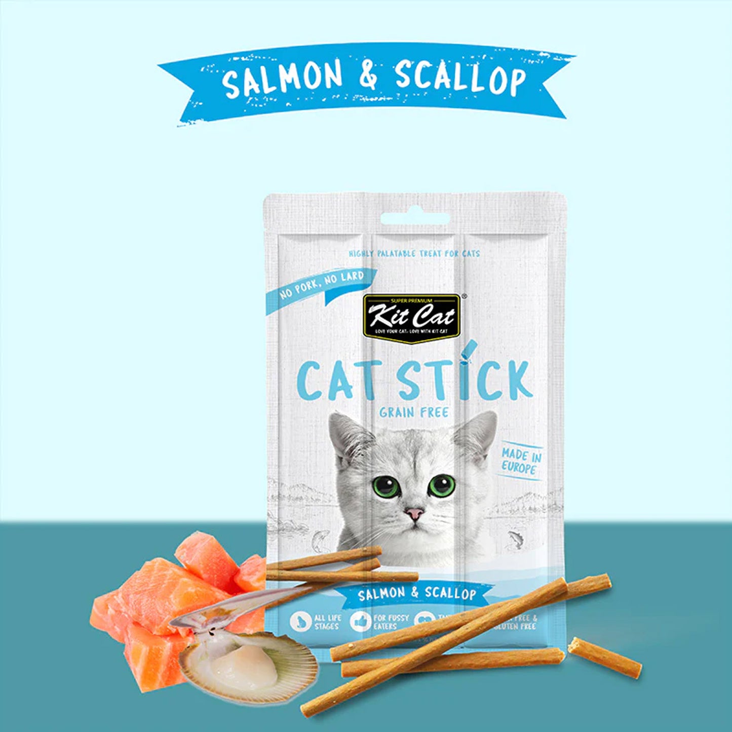 Kit Cat Grain Free Cat Stick Salmon  &  Scallop 15g