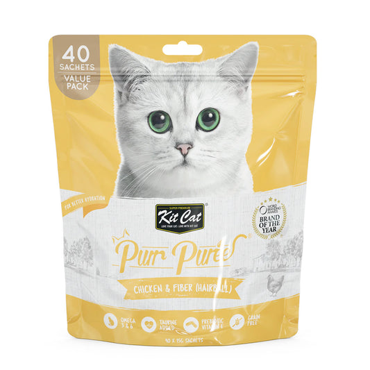 Kit Cat Purr Puree Chicken &amp; Fiber (Hairball) (40 Sachets Value Pack)