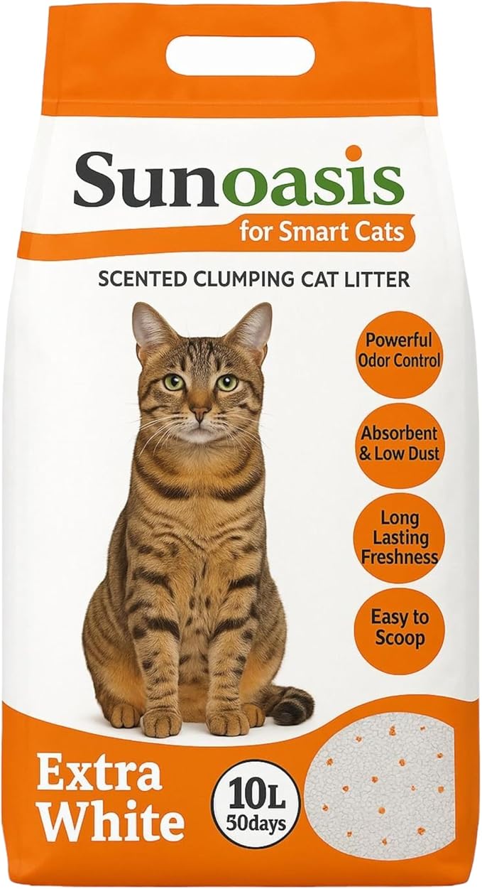Pack of 3 Sun Oasis Clumping Cat Litter – Orange Scented, Strong Odor Control, Low Dust, 10 L