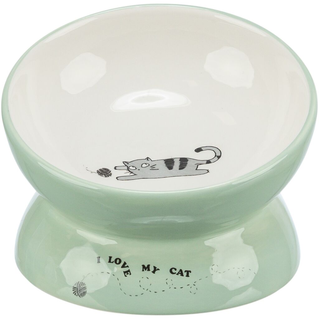 Trixie I Love My Cat Elevated Ceramic Cat Bowl - SAGE/13CM