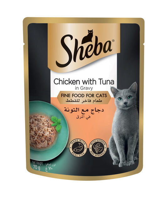 Sheba Fine Wet Cat Food Pouch Chicken & Tuna in Gravy 70G