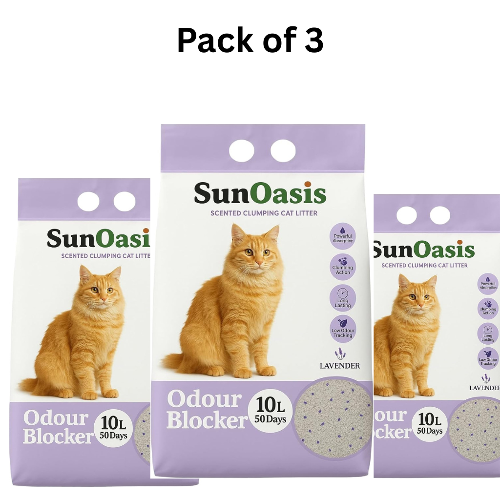 Pack of 3 Sun Oasis Clumping Cat Litter – Lavender Scented, Strong Odor Control, Low Dust, 10 L