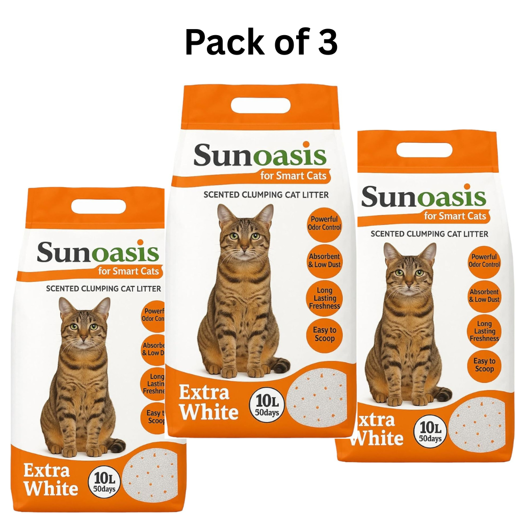 Pack of 3 Sun Oasis Clumping Cat Litter – Orange Scented, Strong Odor Control, Low Dust, 10 L