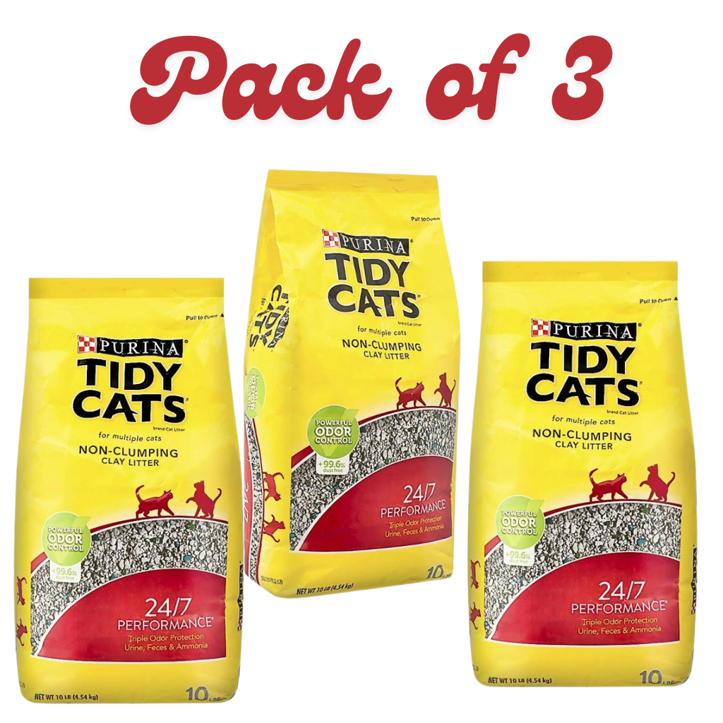 Pack of 3 Purina Tidy 4.5kg Cats 24/7 Performance Clumping Cat Litter with 24/7 Odour Control, Low Dust, Strong Clumping