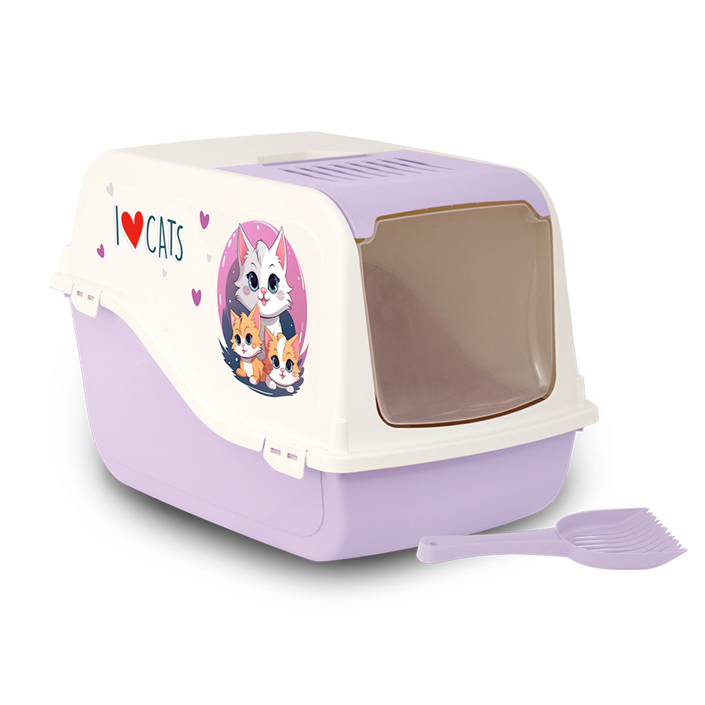 Cat Litter Box ARIEL(TOP FREE) with Cat Clipart - Light Purple