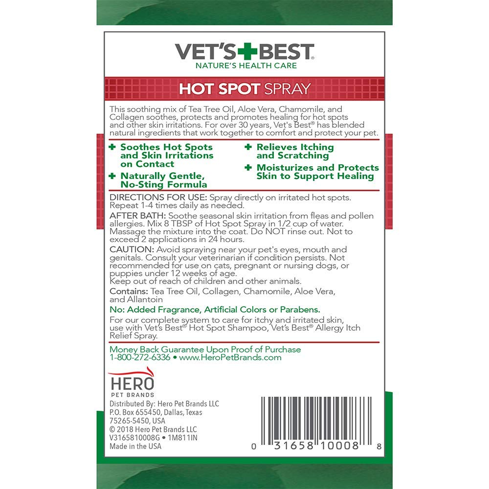 Vet's Best Dog Hot Spot Itch Relief Spray 16 oz
