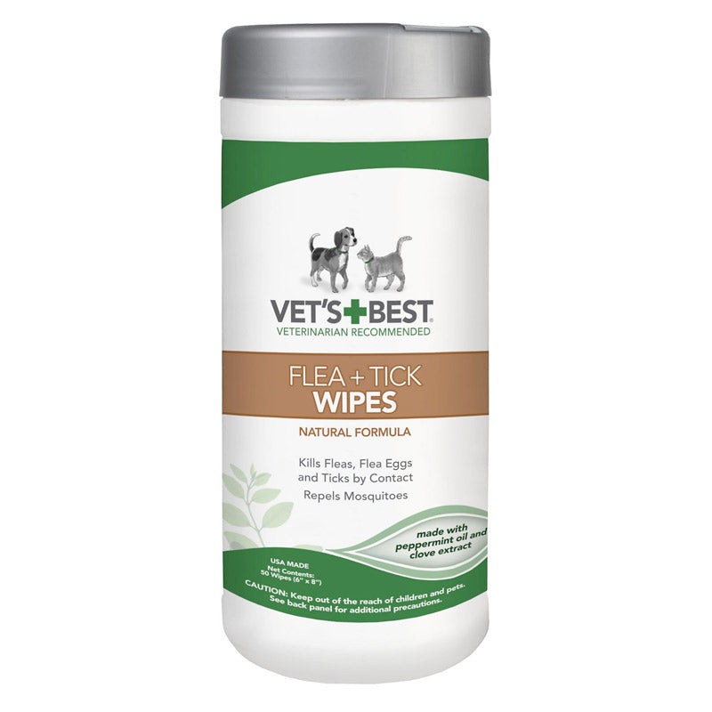 Vet's Best Flea + Tick Dog & Cat Wipes, 50 count