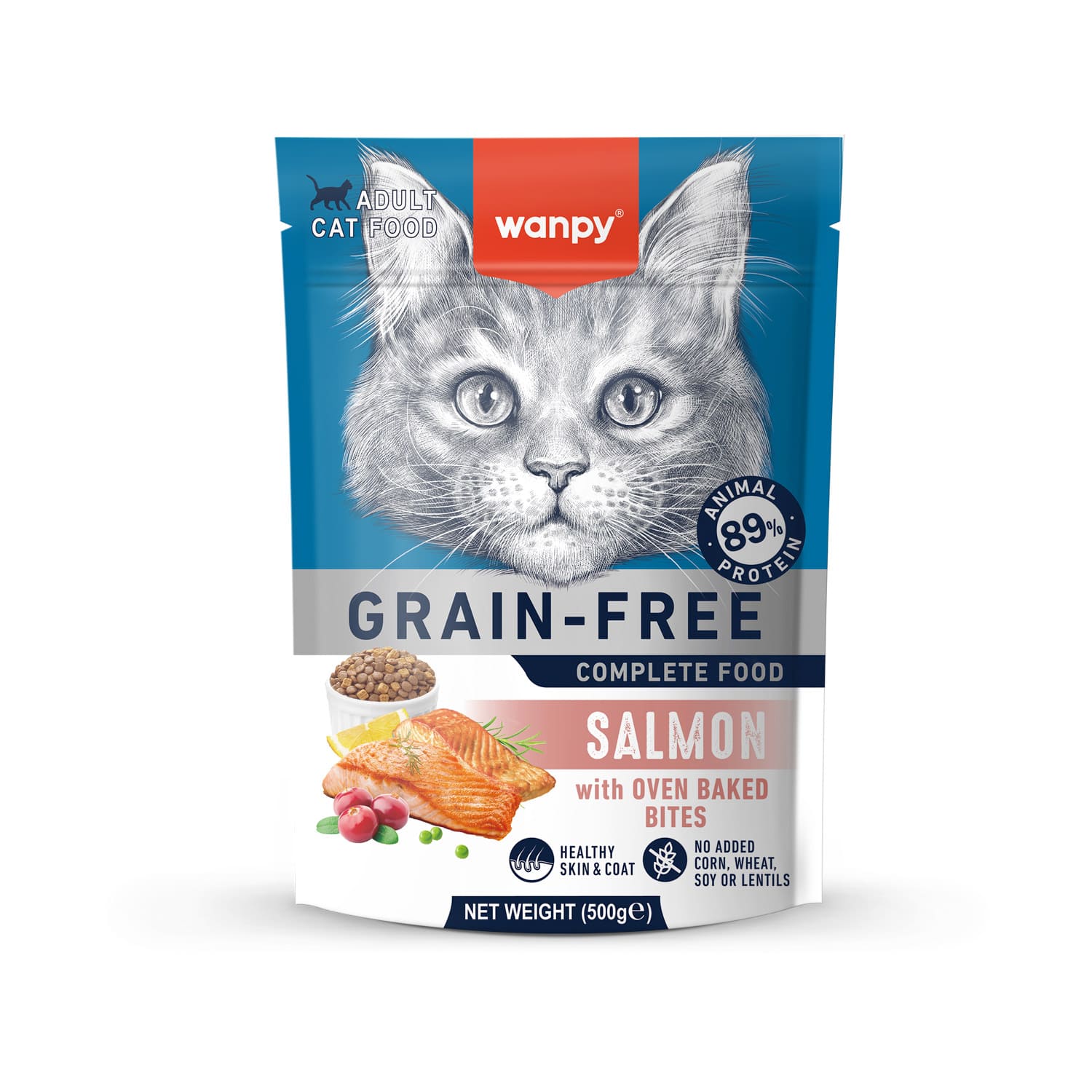 Wanpy Grain Free Complete Food for Adult Cat - Salmon Recipe - 500g