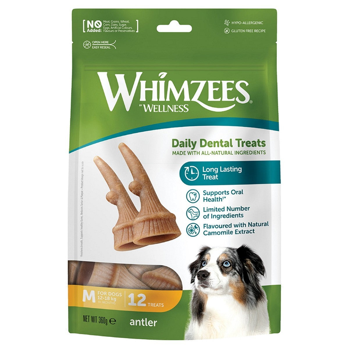 WHIMZEES Occupy Antler Natural Dental Chews for Dogs - Medium (12pc)