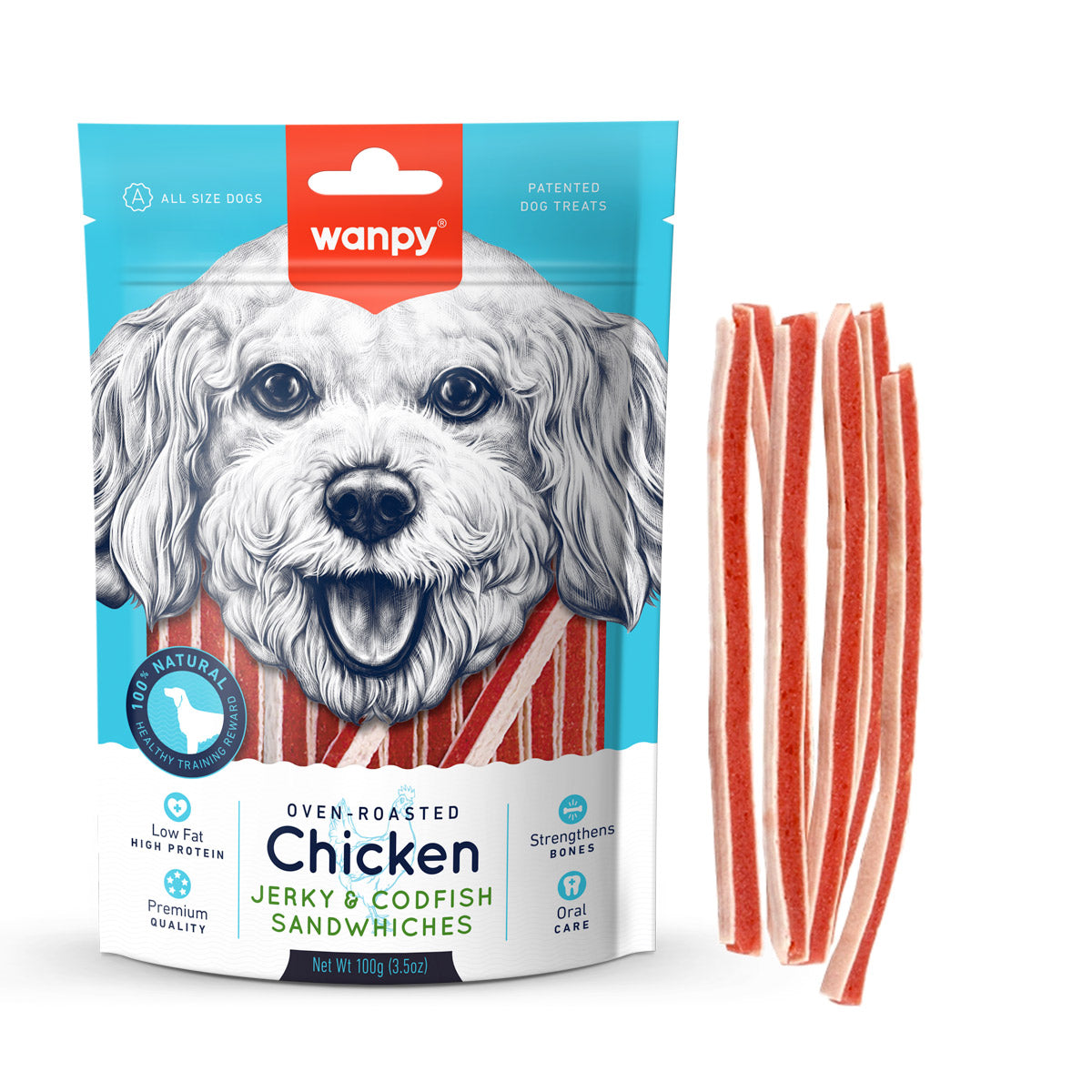Wanpy Chicken Jerky  &  Codfish Sandwiches 100g