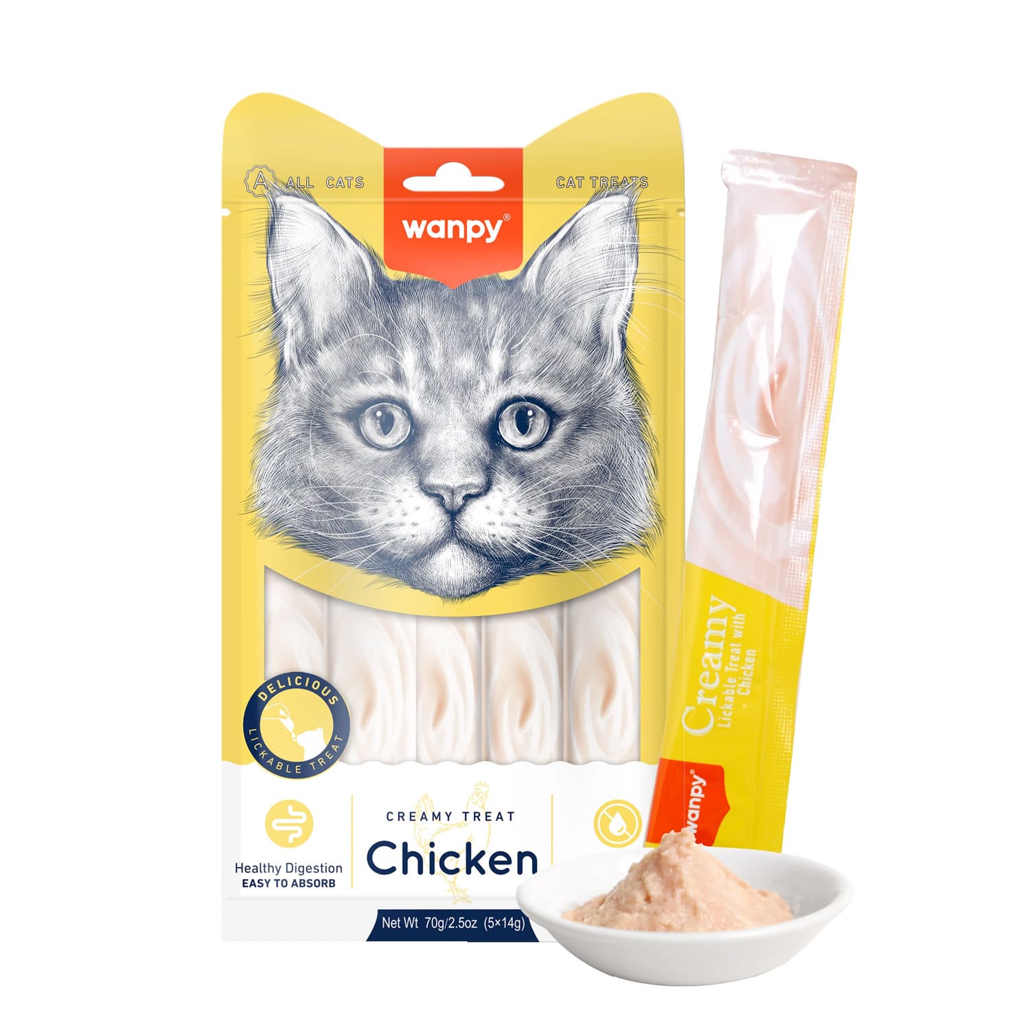 Wanpy Creamy Lickable Cat Treats - Chicken (14gx5)