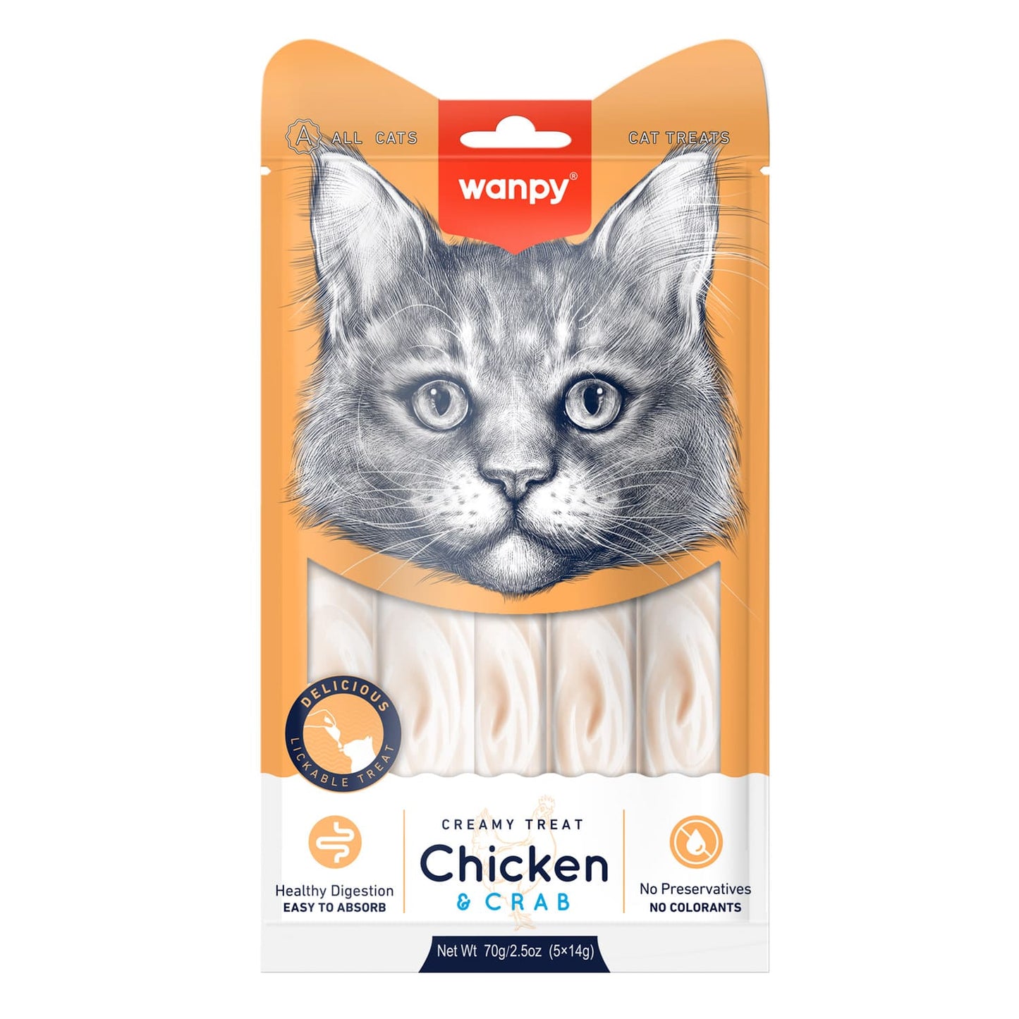 Wanpy Creamy Lickable Cat Treats - Chicken & Crab (14gx5)