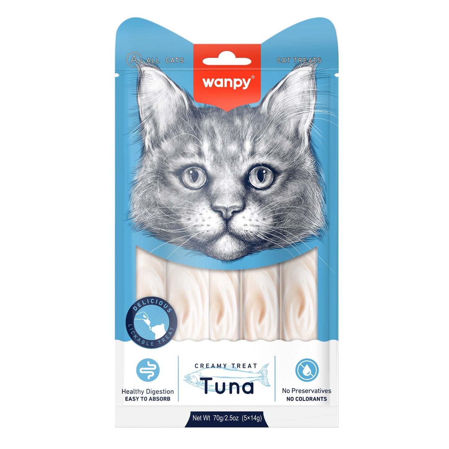 Wanpy Creamy Lickable Cat Treats - Tuna (14gx5)