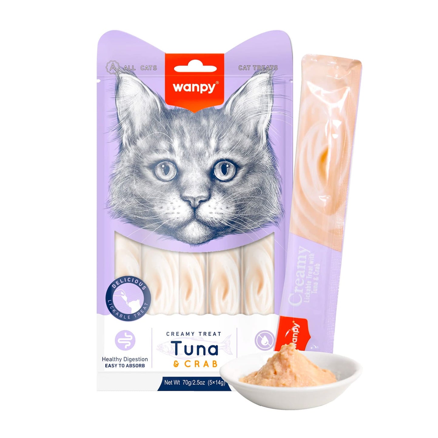 Wanpy Creamy Lickable Cat Treats  Tuna & Crab (14gx5)