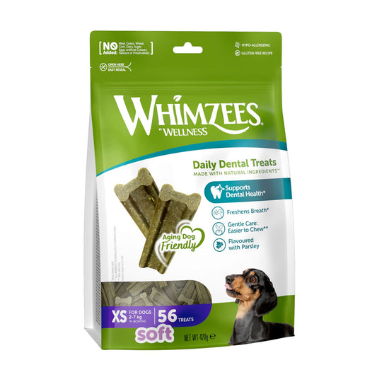 Whimzees Soft Daily Dental Dog Treats Value Bag -  X Small (56 pcs)