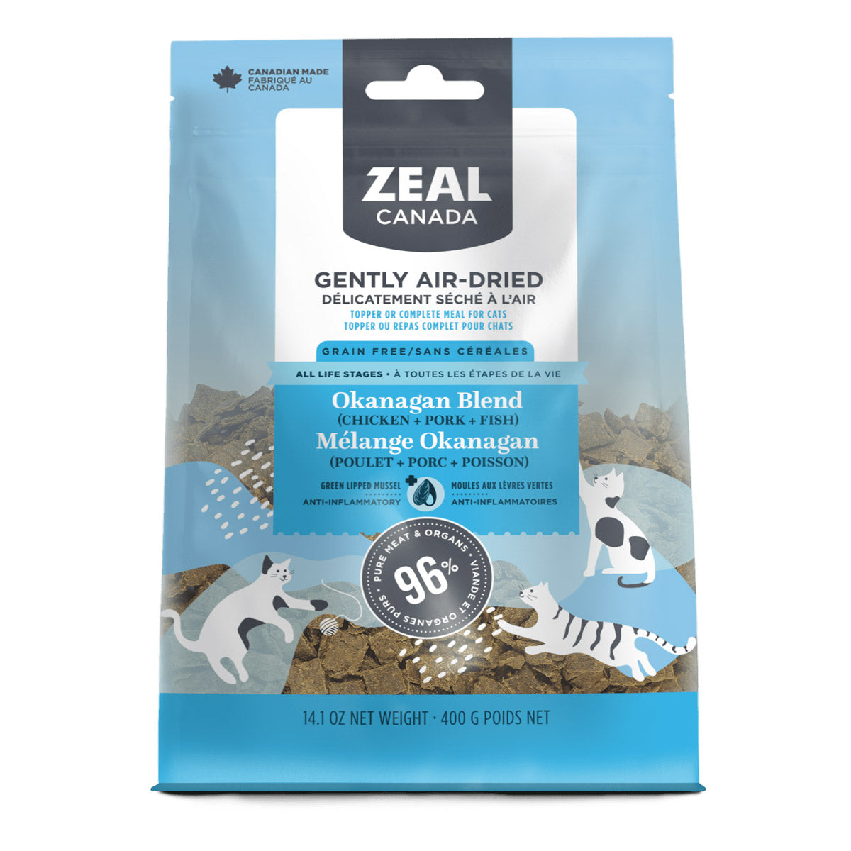 Zeal Gently Air Dried Okanagan blend(Fish Chicken and Pork) Recipe for Cats 14oz/400g