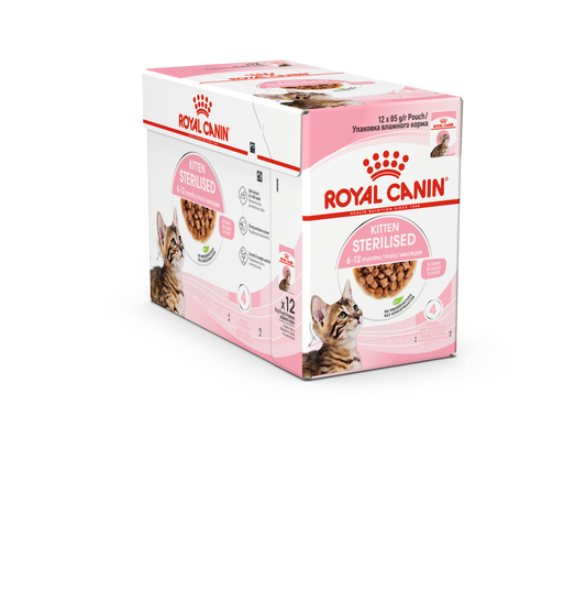 Royal Canin 12 x 85 gm Feline Health Nutrition Kitten Sterilised Gravy (Wet Food Pouches)
