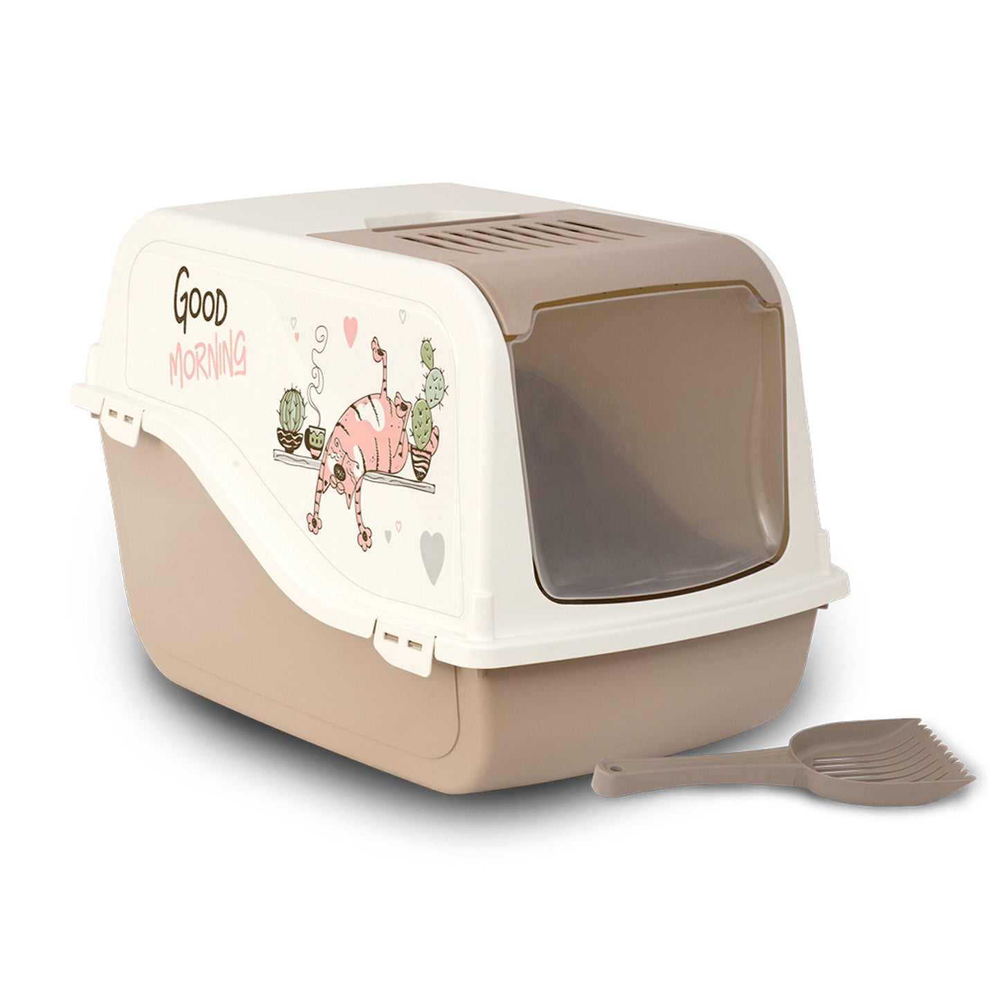 Cat Litter Box ARIEL(TOP FREE) with Cat Clipart - Tan