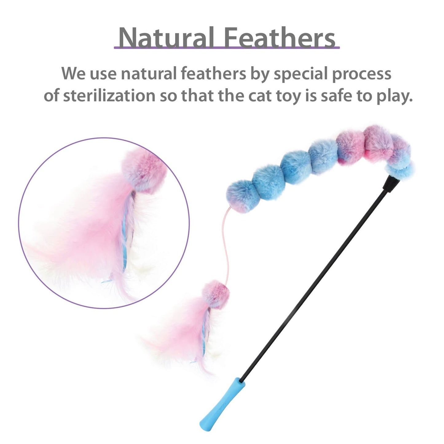 GiGwi Catwand Feather Teaser with natural feather, plush tail and TPR handle