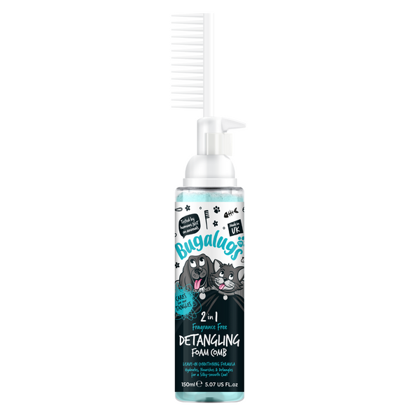 Bugalugs 2in1 Fragrance Free Detangling Foam Comb for Dogs - 150ML