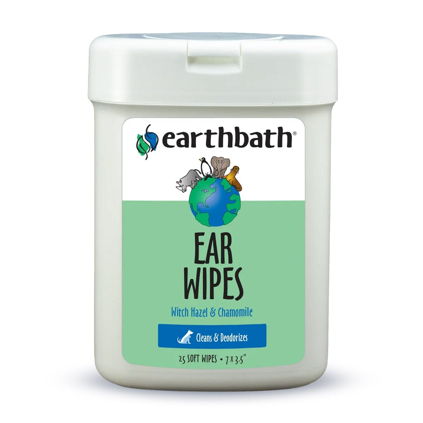 earthbath Ear Wipes with Witch Hazel for Dogs Cats Puppies Kittens 25 ct re sealable container