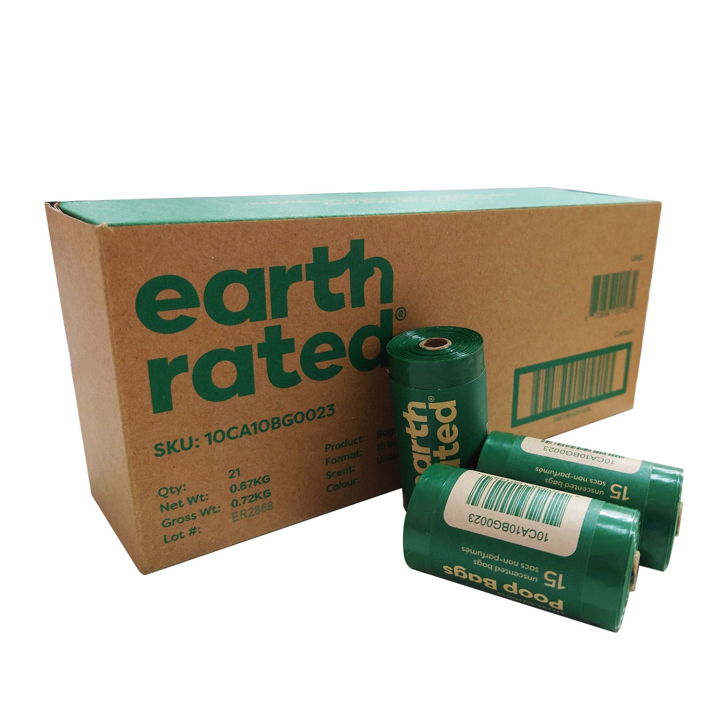 Earth Rated Dog Poop Bags Roll Box  Unscented (21pcs 15bags/Roll)