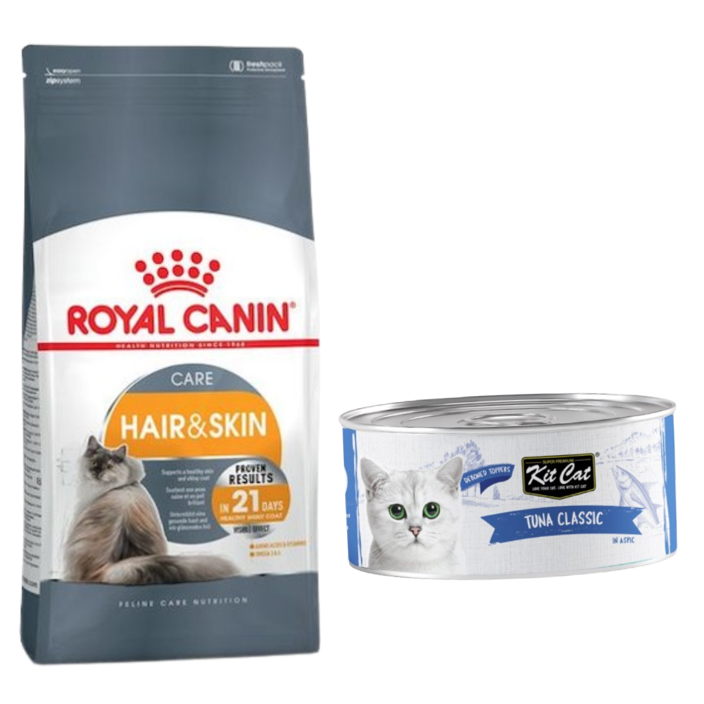 Royal Canin Feline Care Nutrition Hair & Skin 2kg + Kit Cat Tuna Classic 80g
