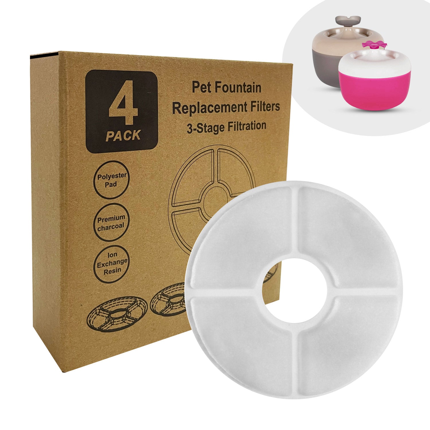 Replacement Filter for Malaga Water Fountain (4 pack)