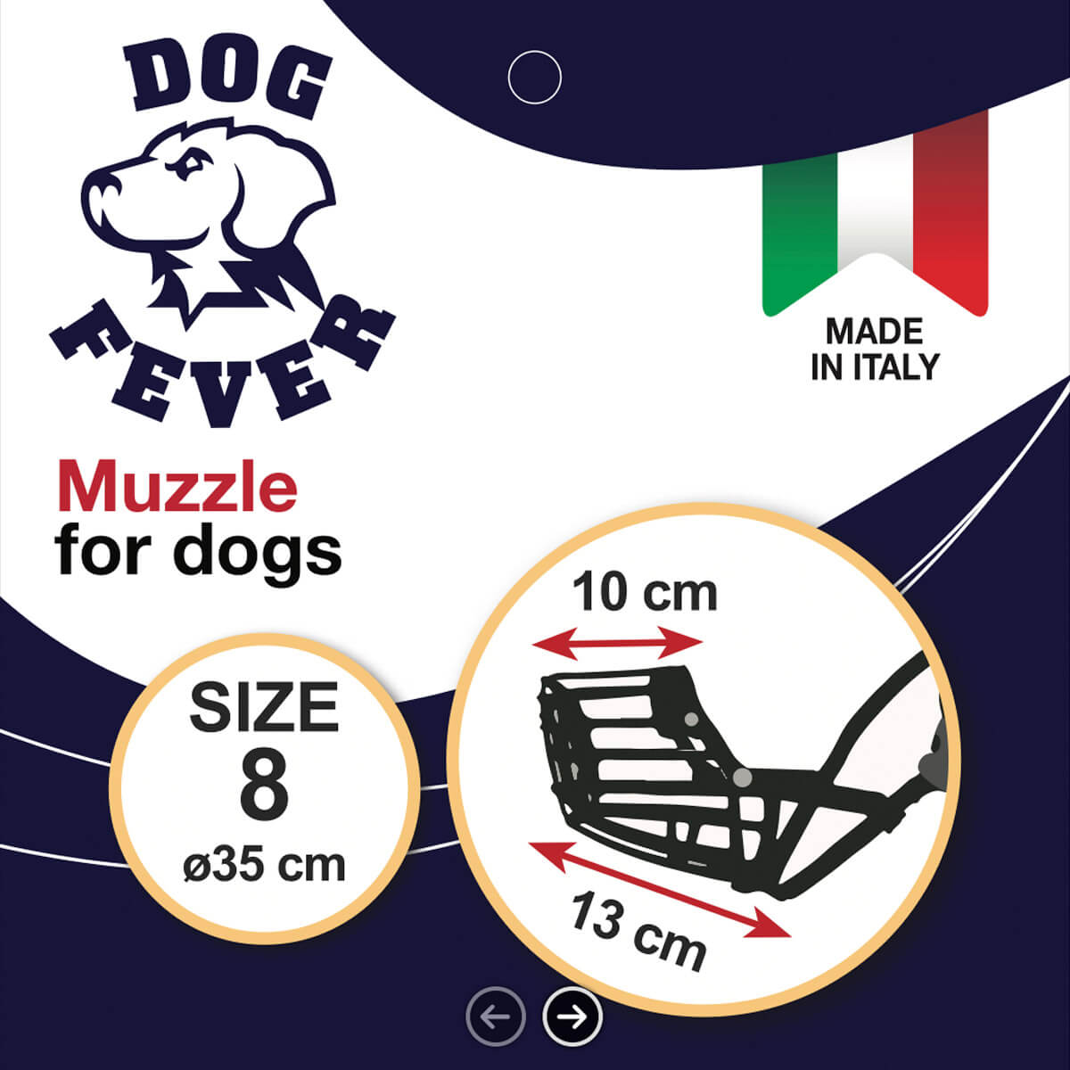 Dog Fever Plastic Dog Muzzle with Nylon Strap - Black, Size 8